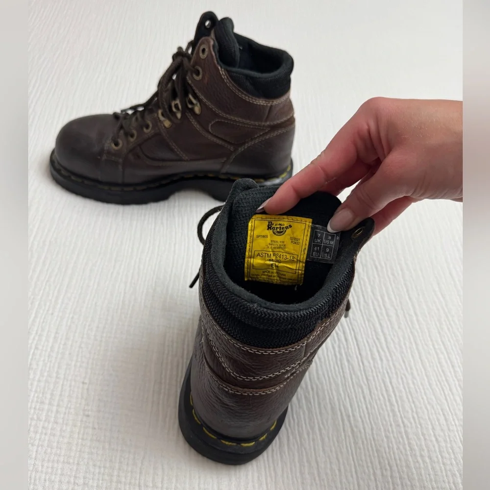 Dr. Martens DMs Industrial Steel Toe Boots 8M 9W Work Safety Brown Leather Rare